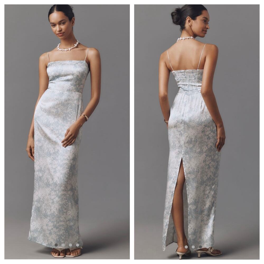 NEW! Reformation Frankie Silk Maxi Dress - Idyllic Blue Floral White Size 6